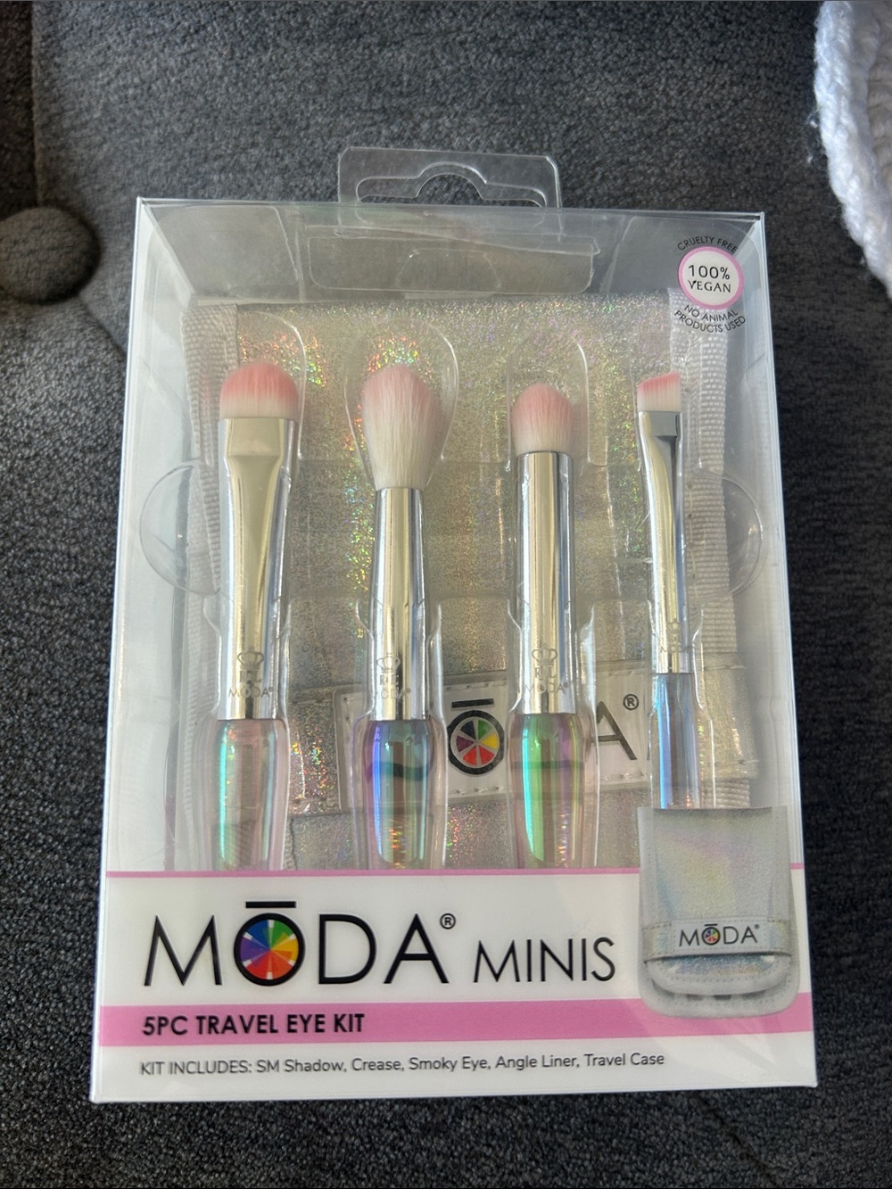 Moda Minis 5PC Travel Eye Brush Kit - Pink & Iridescent Handles